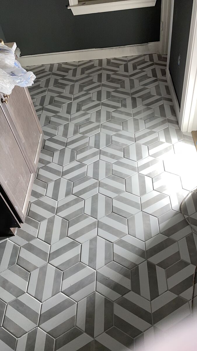 Geometric hexagon patterned tile floor