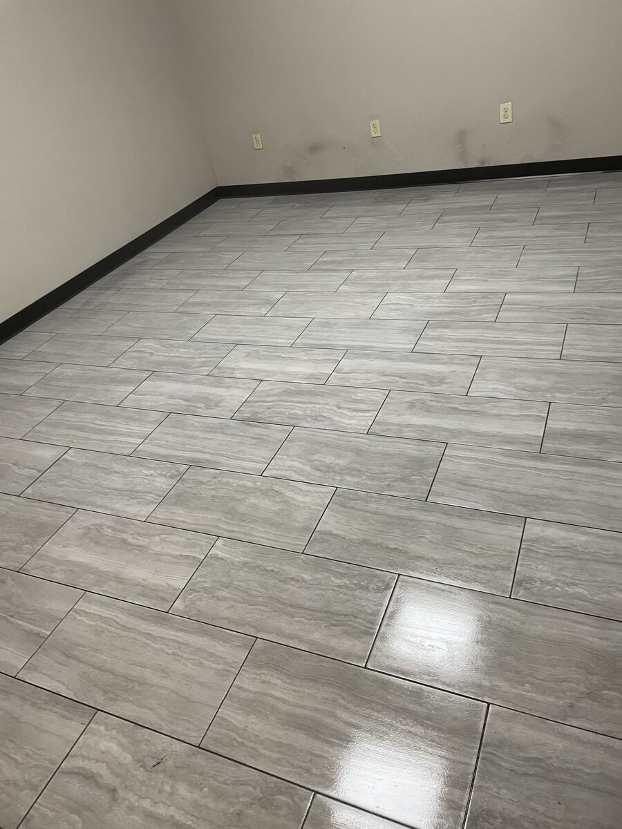 Gray plank-style tile floor